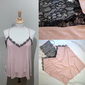 Dynamite Dusty pink & black lace camisole